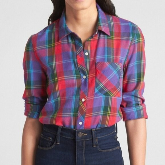 GAP Super Soft Purple "DRAPEY" Plaid Flannel Shirt - Picture 1 of 16